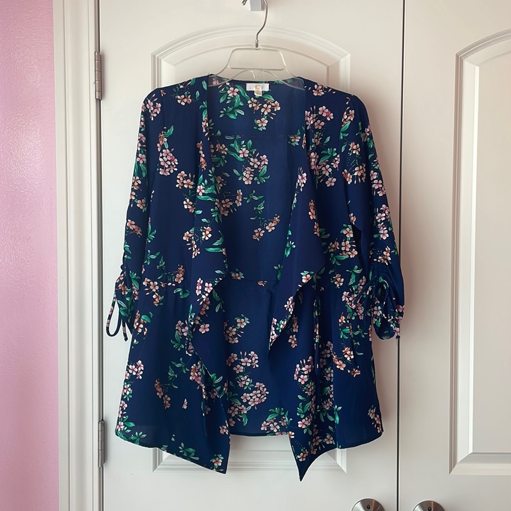 Charming Charlie Navy, Pink, Green Floral Cardigan